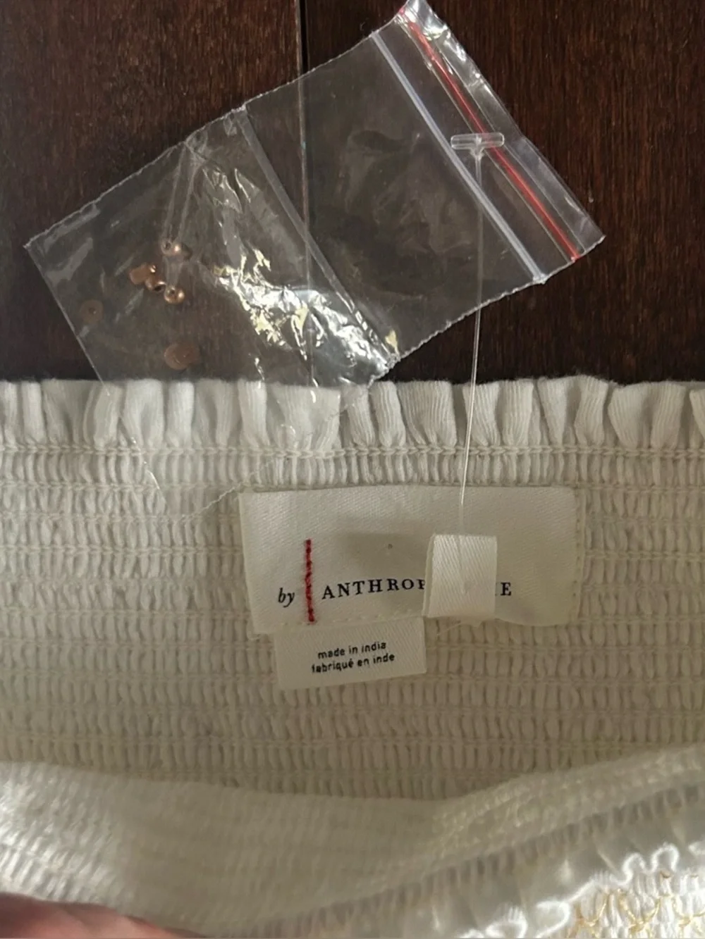NWT Anthropologie Smocked Embroidered Puff Sleeve Square Neck Top Large